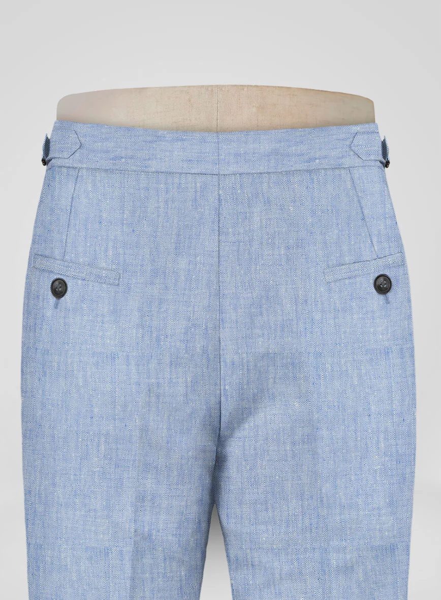 Italian Sky Blue Linen Highland Trousers - Image 6