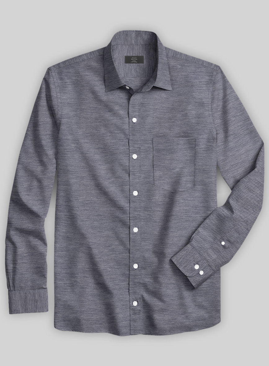 Italian Slate Blue Stretch Cotton Shirt - Image 2