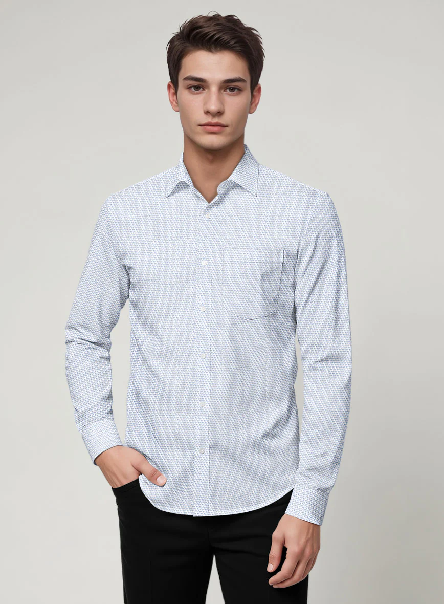 Italian Stretch Blue Fret Shirt - Image 2