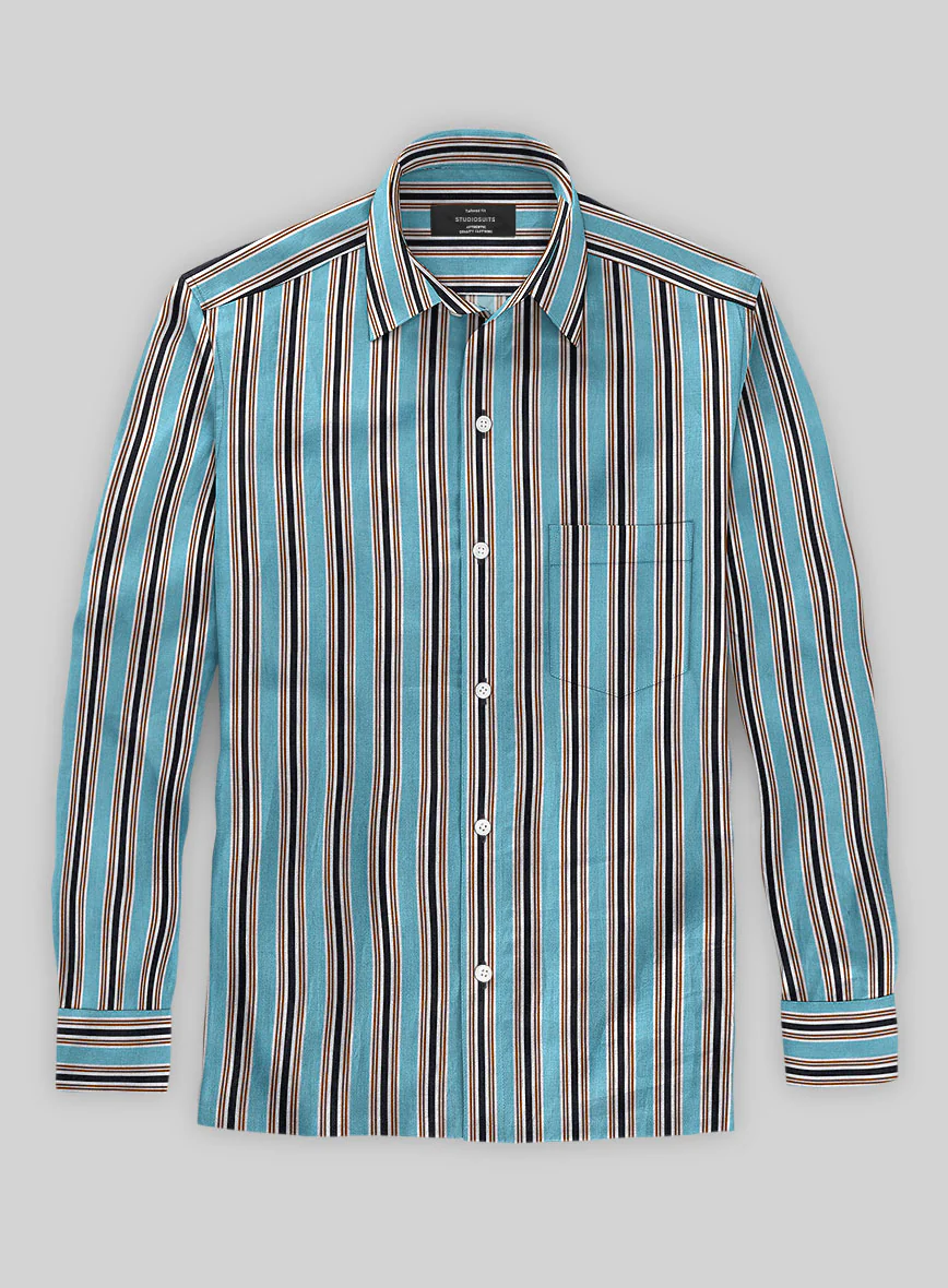 Italian Striped Blue Summer Linen Shirt - Image 2
