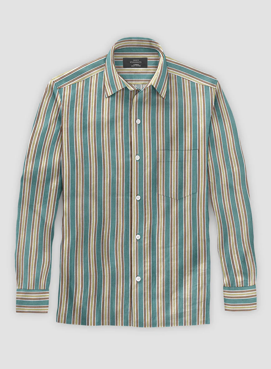 Italian Striped Gray Blue Summer Linen Shirt - Image 2