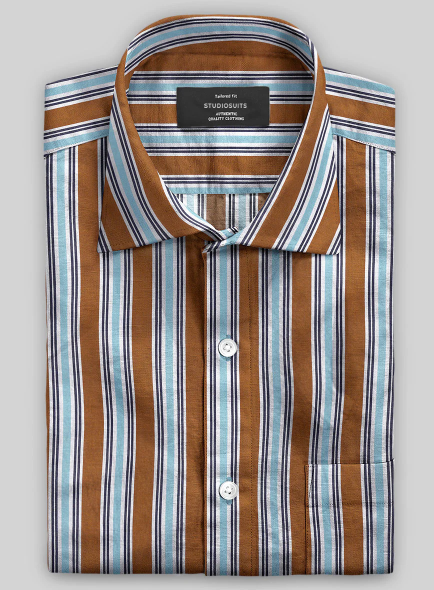 Italian Striped Rust Summer Linen Shirt - Image 2