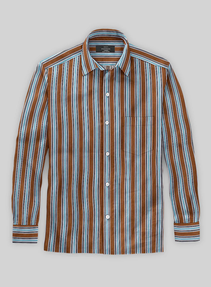 Italian Striped Rust Summer Linen Shirt - Image 2