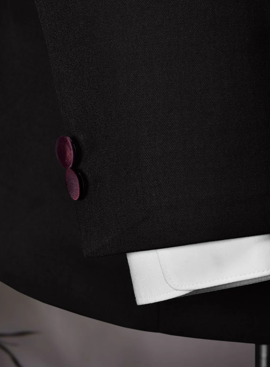 Italian Style Black Wool Tuxedo Suit - Wine Satin Trim II - Image 4