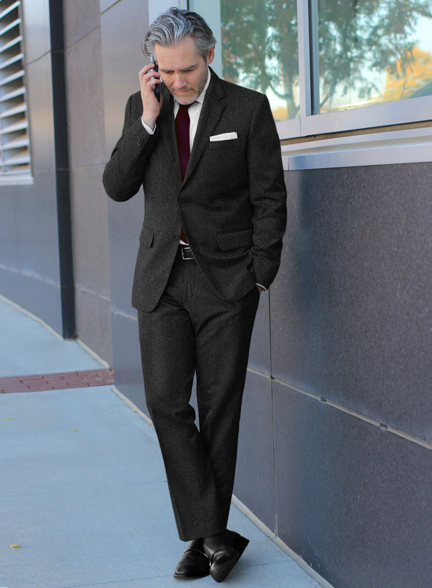 Italian Tavi Dark Gray Nailhead Flannel Suit - Image 2