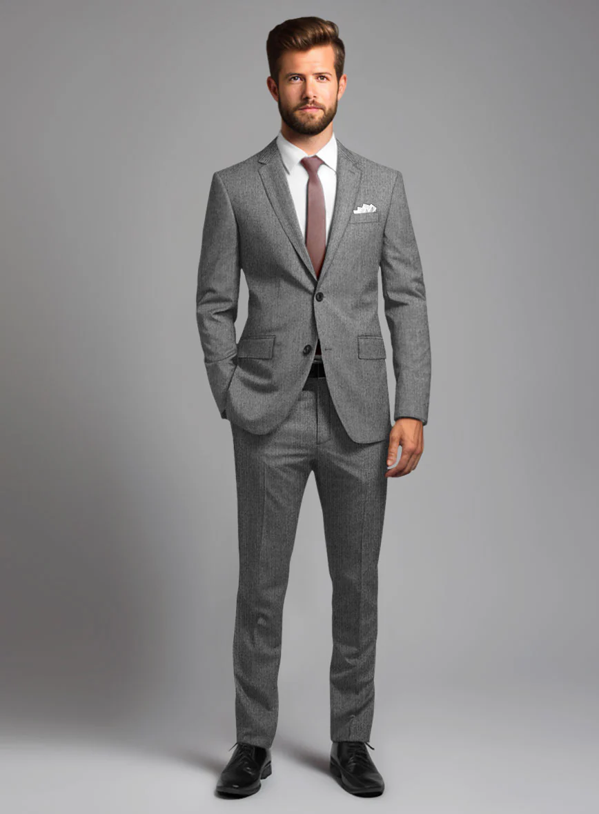 Italian Tiga Gray Mini Pinstripe Flannel Suit - Image 2