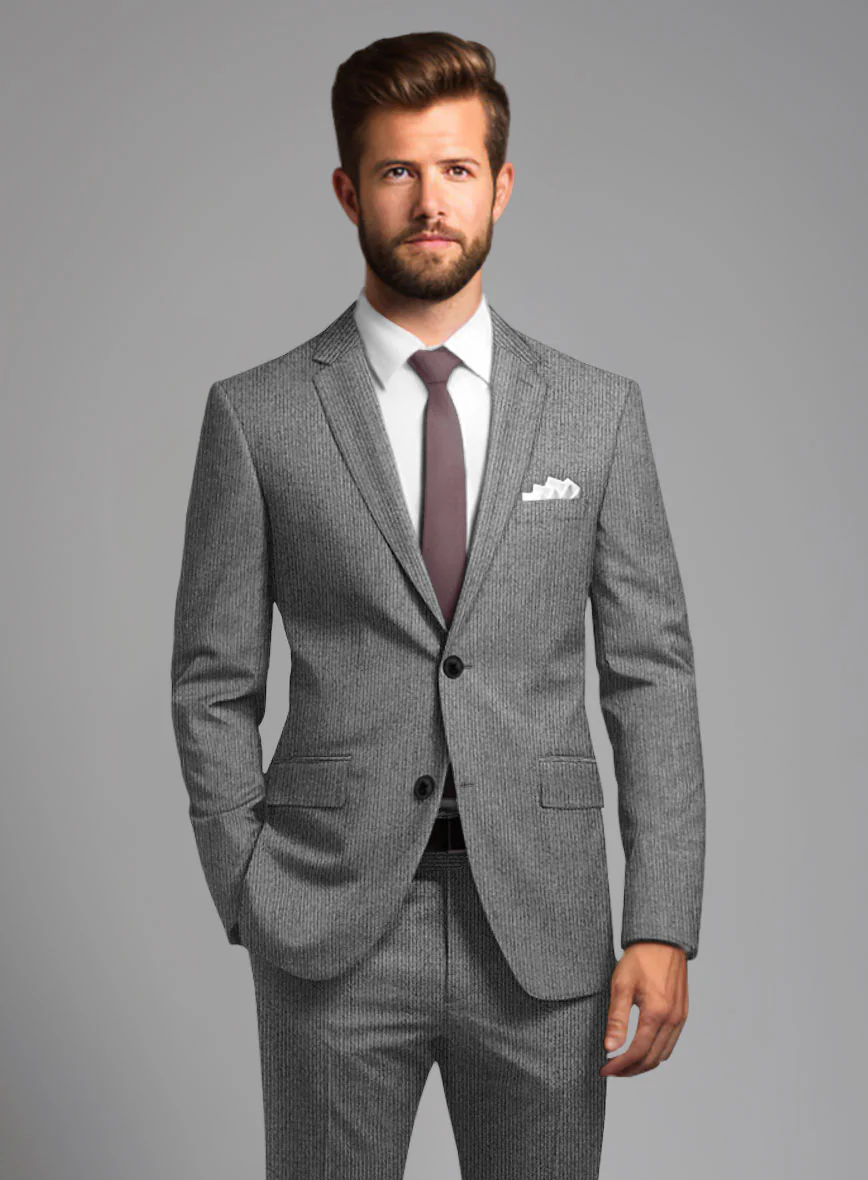 Italian Tiga Gray Mini Pinstripe Flannel Suit - Image 4