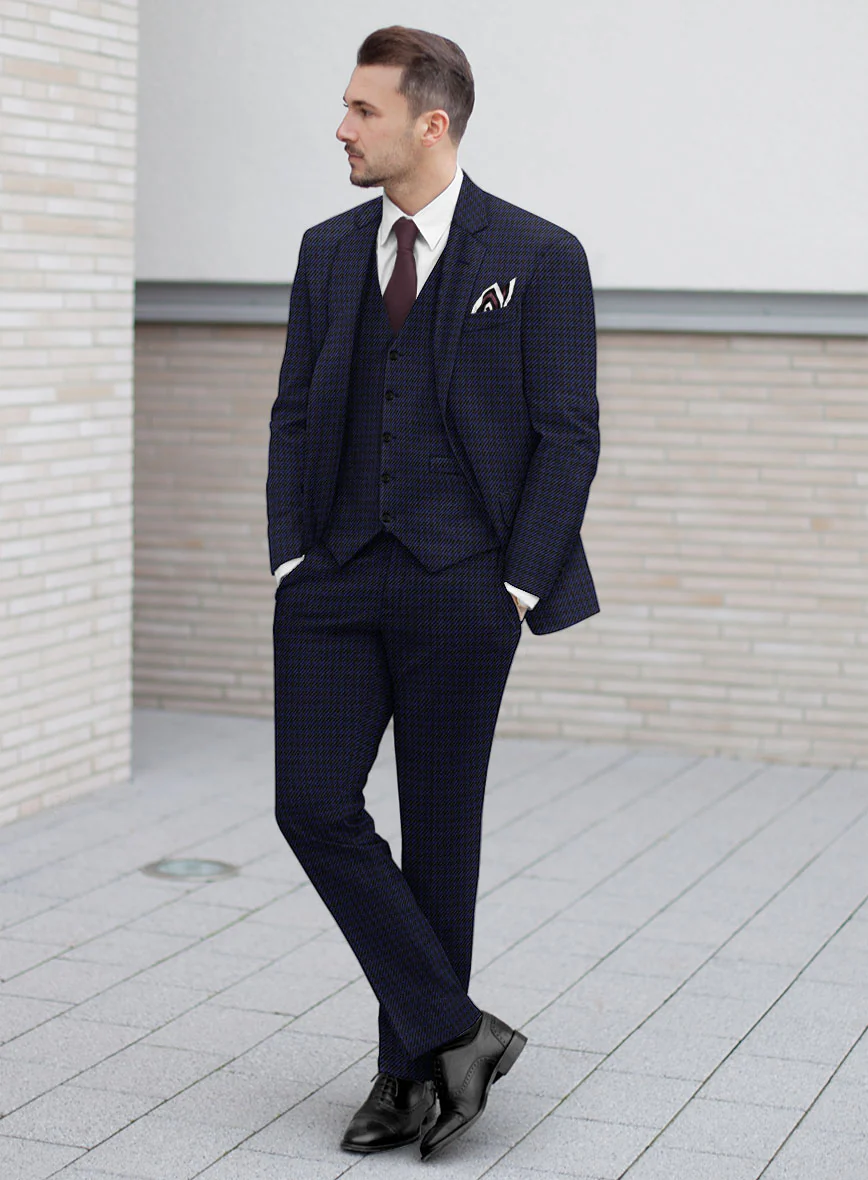 Italian Timas Navy Blue Houndstooth Flannel Suit - Image 2