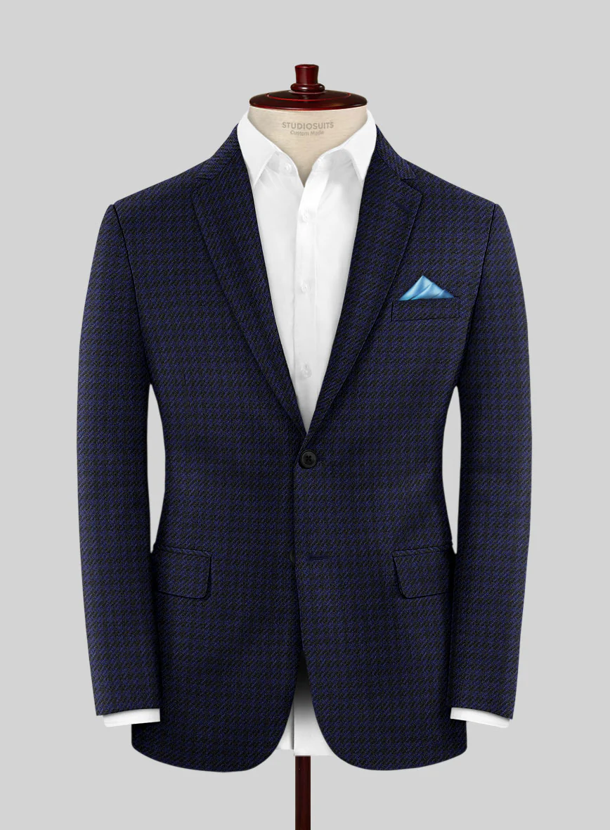 Italian Timas Navy Blue Houndstooth Flannel Suit - Image 3