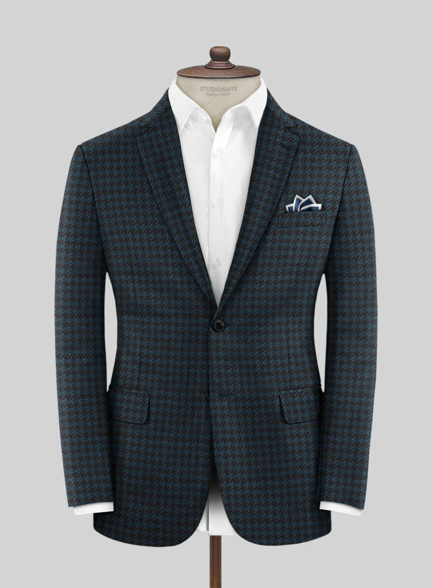 Italian Timas Teal Blue Houndstooth Flannel Suit - Image 3