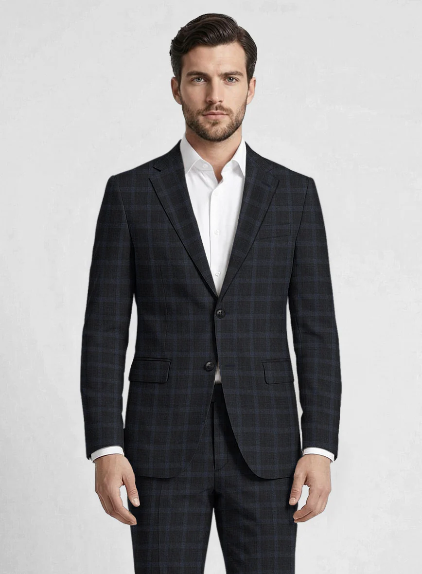 Italian Trek Dark Blue Checks Flannel Suit - Image 4