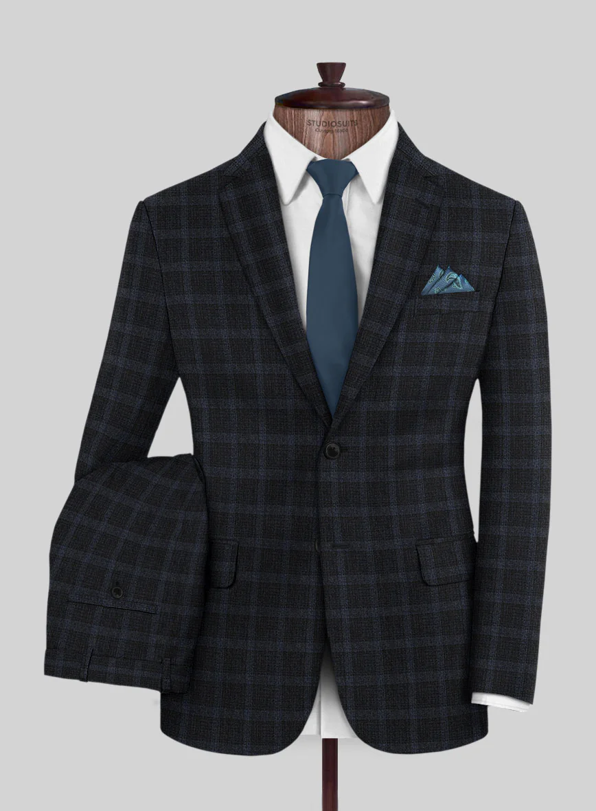 Italian Trek Dark Blue Checks Flannel Suit - Image 2