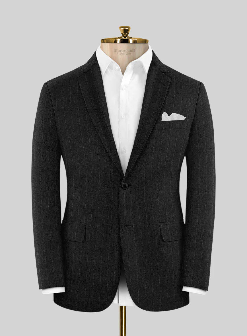 Italian Uben Black Chalkstripe Flannel Suit - Image 3