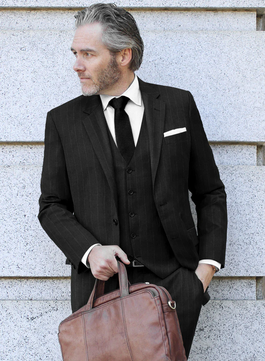Italian Uben Black Chalkstripe Flannel Suit - Image 4
