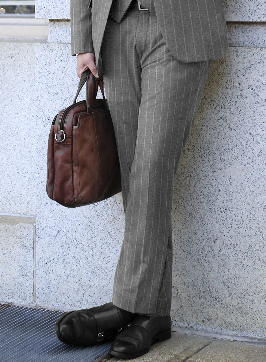 Italian Uben Gray Chalkstripe Flannel Pants - Image 2
