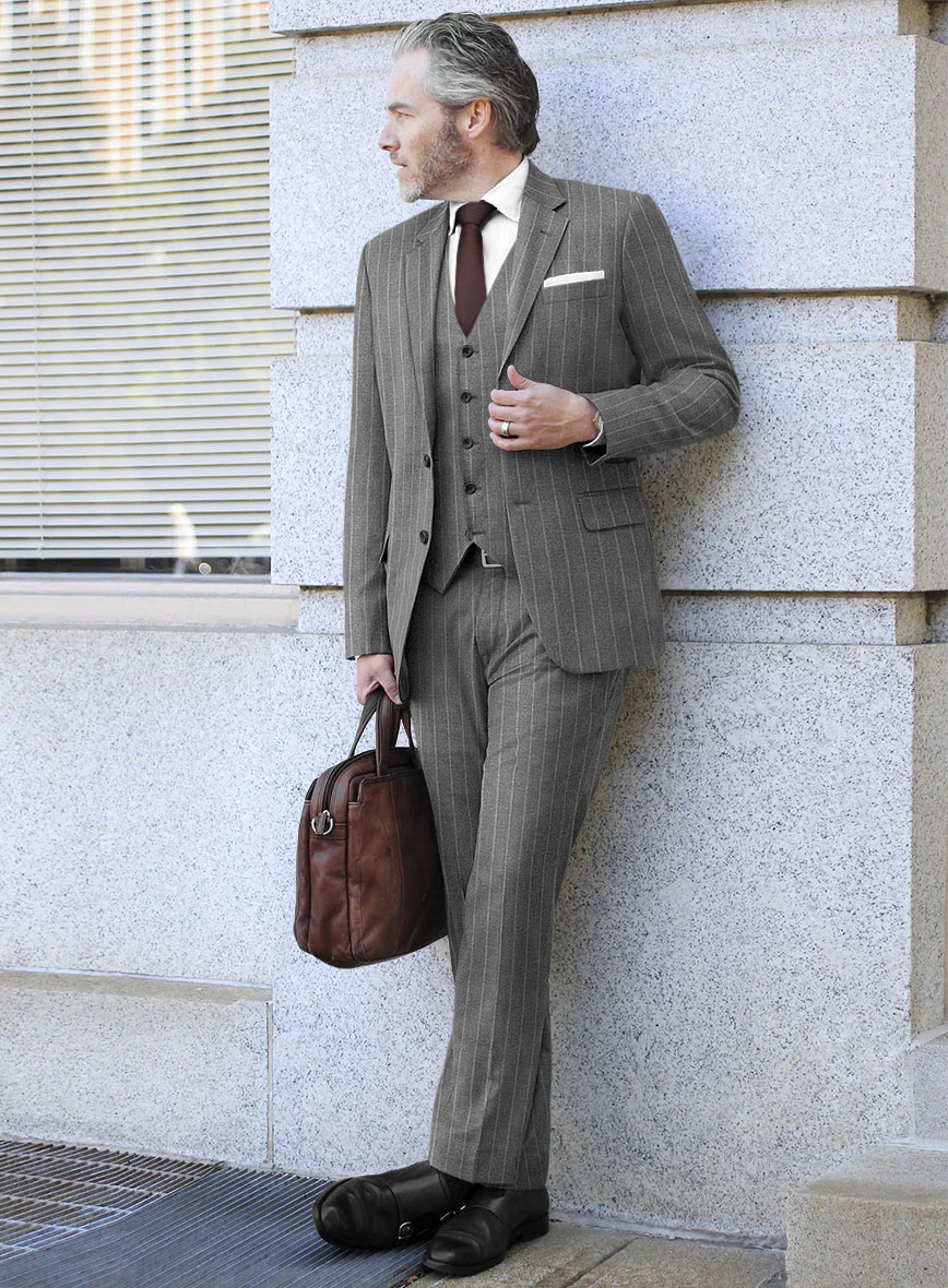 Italian Uben Gray Chalkstripe Flannel Suit - Image 2