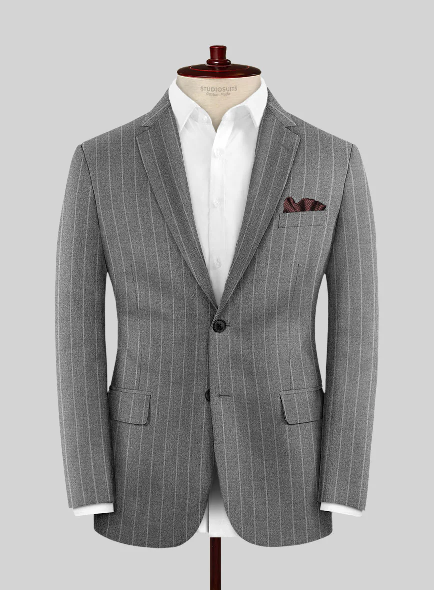 Italian Uben Gray Chalkstripe Flannel Suit - Image 3