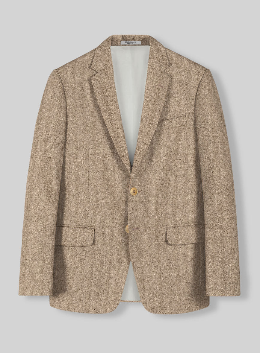 Italian Wide Herringbone Beige Tweed Suit - Image 3