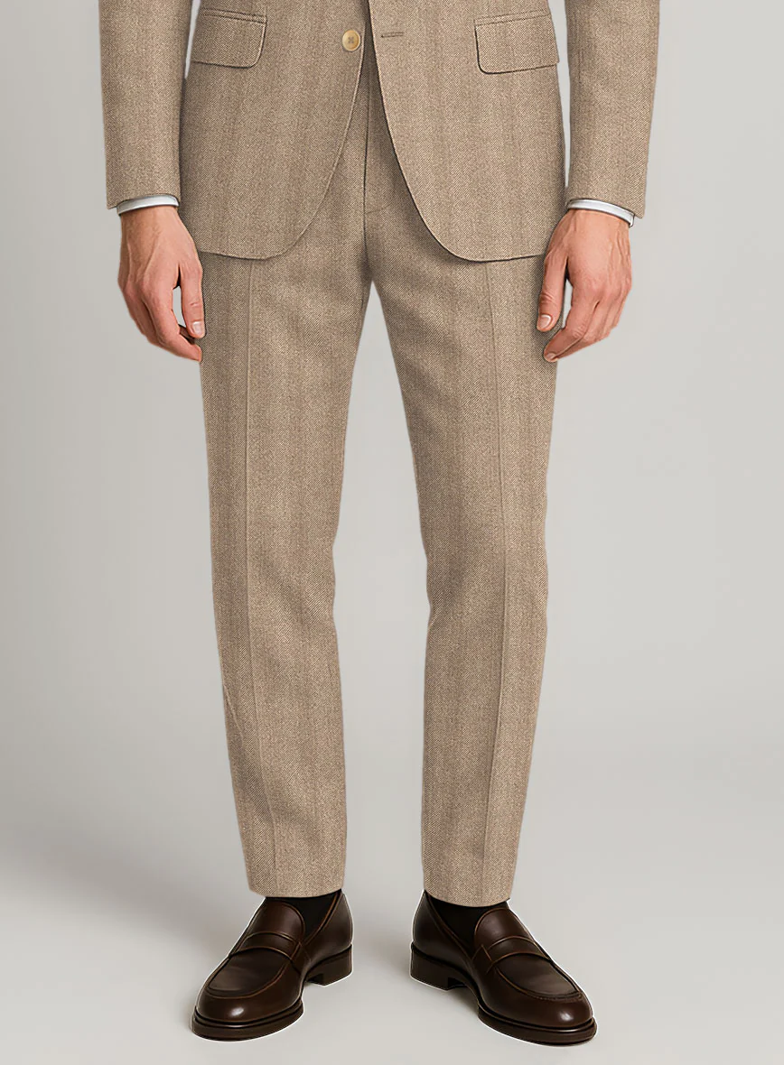 Italian Wide Herringbone Beige Tweed Suit - Image 6