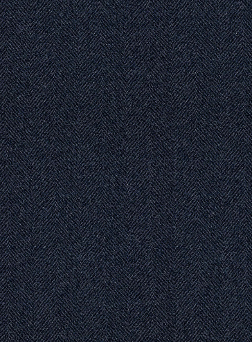 Italian Wide Herringbone Blue Tweed Jacket - Image 4