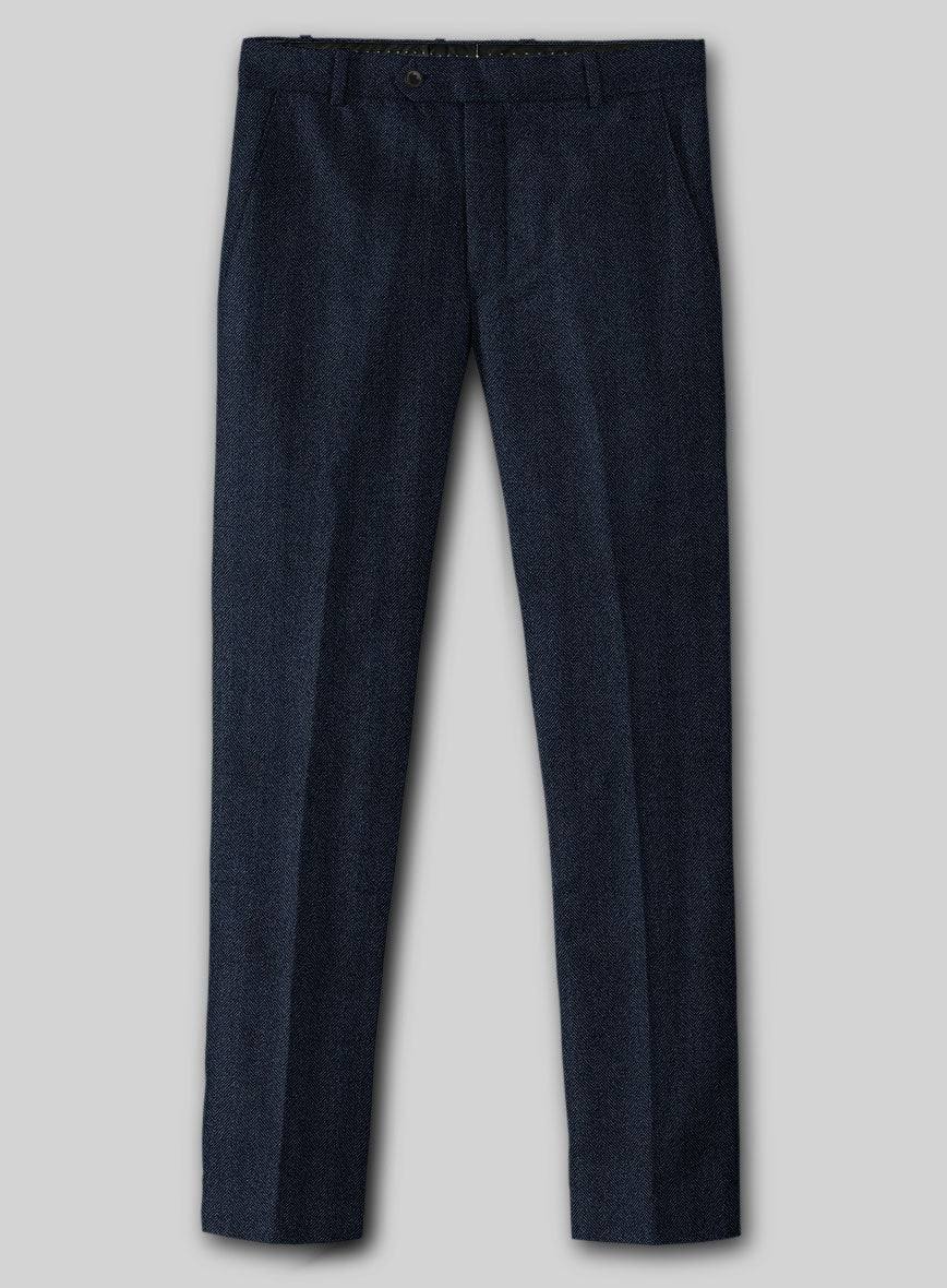 Italian Wide Herringbone Blue Tweed Pants - Image 2