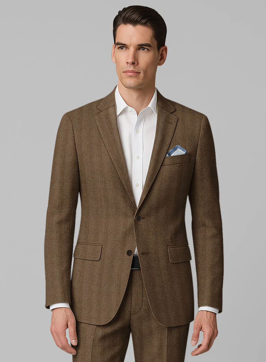 Italian Wide Herringbone Brown Tweed Jacket - Image 2