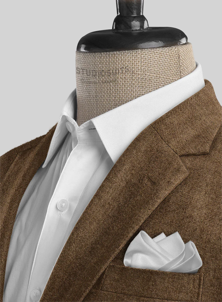 Italian Wide Herringbone Brown Tweed Jacket - Image 3