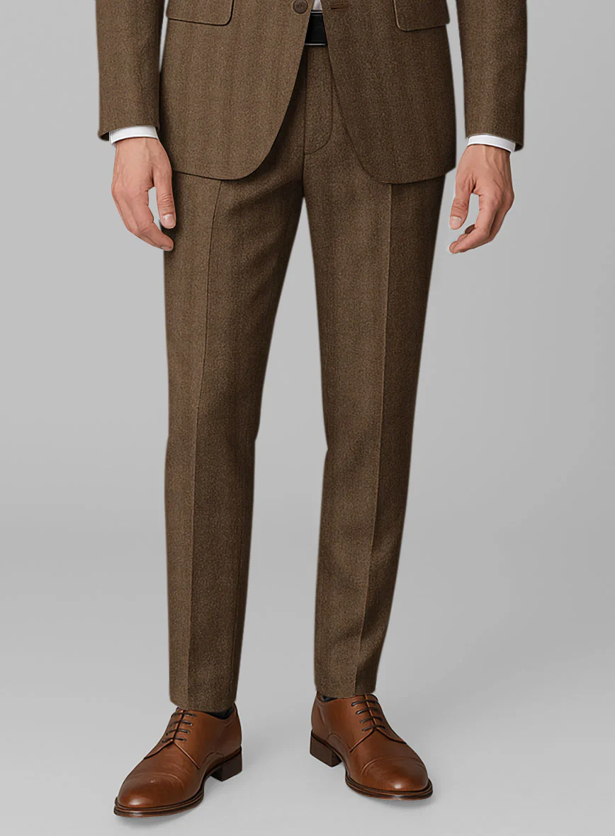 Italian Wide Herringbone Brown Tweed Pants - Image 2