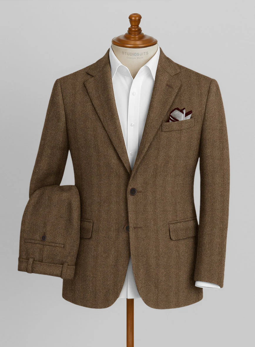 Italian Wide Herringbone Brown Tweed Suit - Image 2