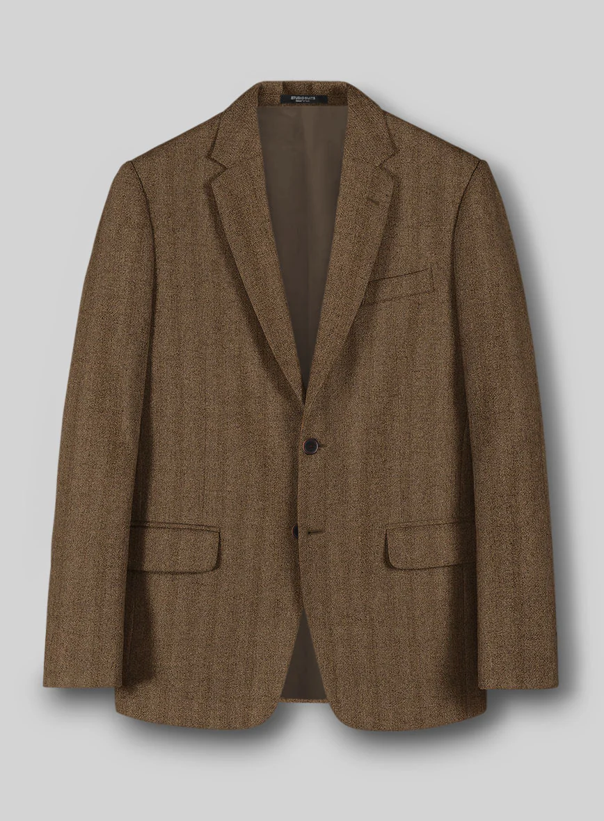 Italian Wide Herringbone Brown Tweed Suit - Image 3