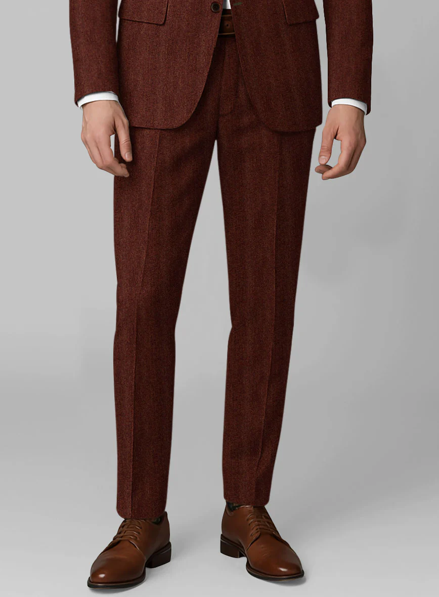 Italian Wide Herringbone Brunette Tweed Pants - Image 2