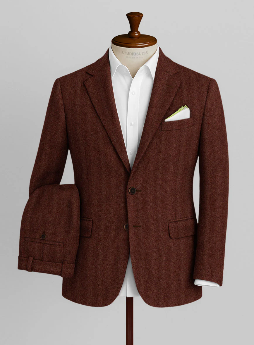 Italian Wide Herringbone Brunette Tweed Suit - Image 2
