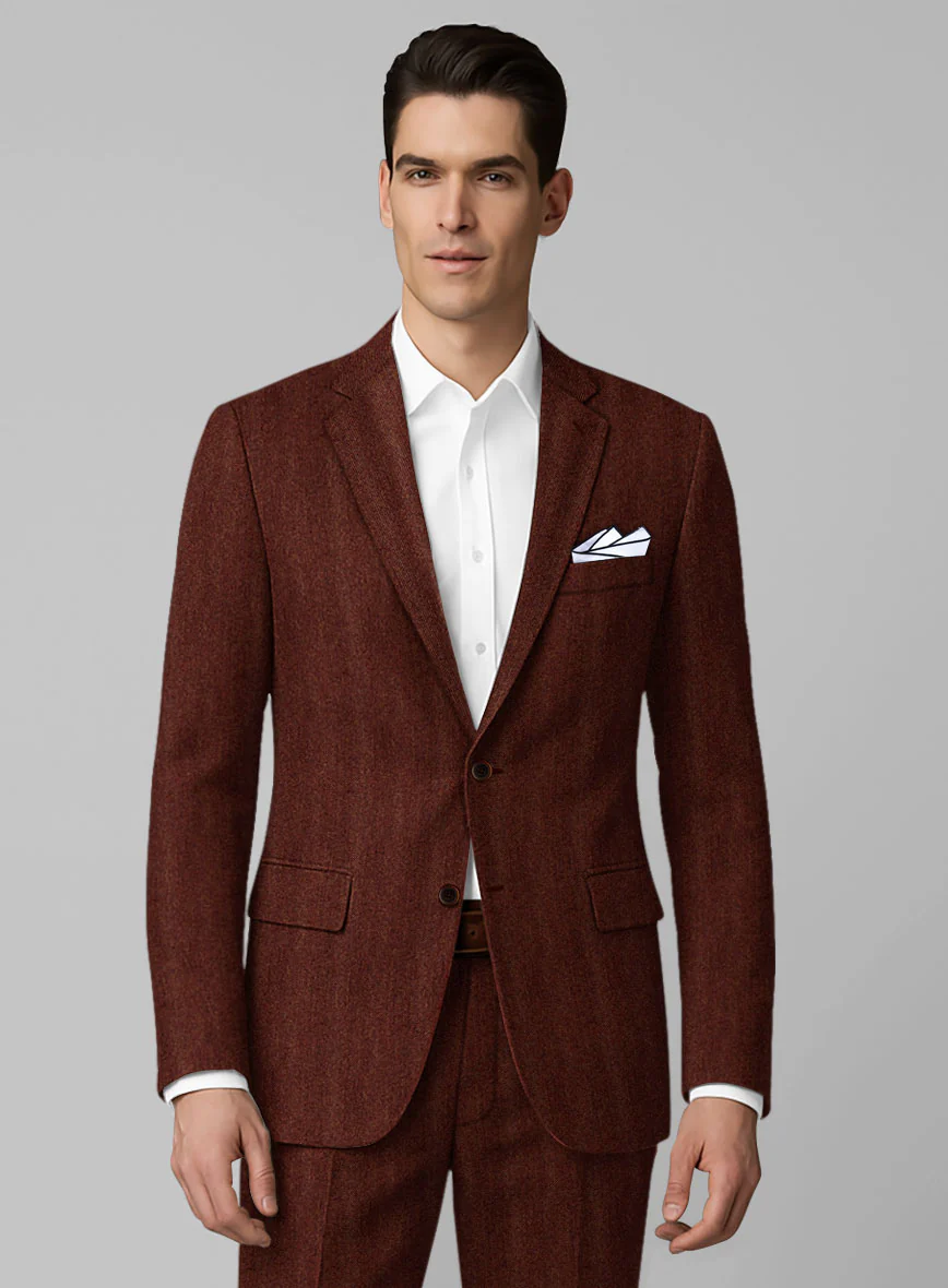 Italian Wide Herringbone Brunette Tweed Jacket - Image 2
