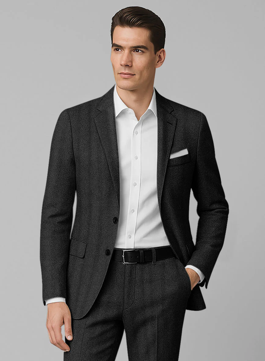Italian Wide Herringbone Charcoal Tweed Suit - Image 4