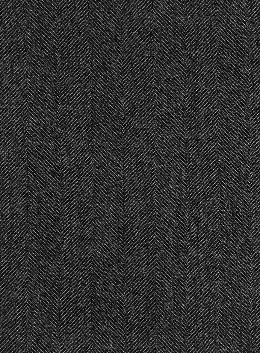 Italian Wide Herringbone Charcoal Tweed Jacket - Image 3