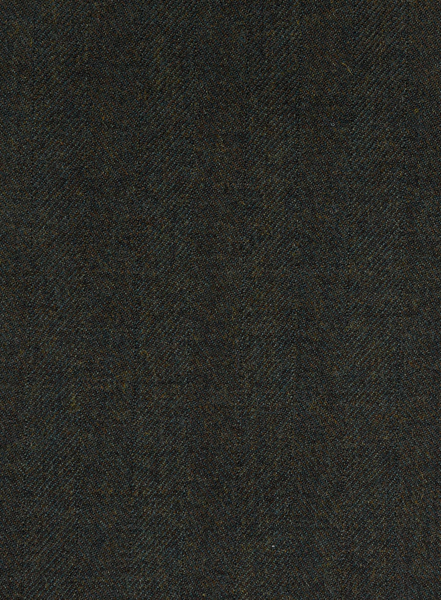 Italian Wide Herringbone Dark Green Tweed Pants - Image 3