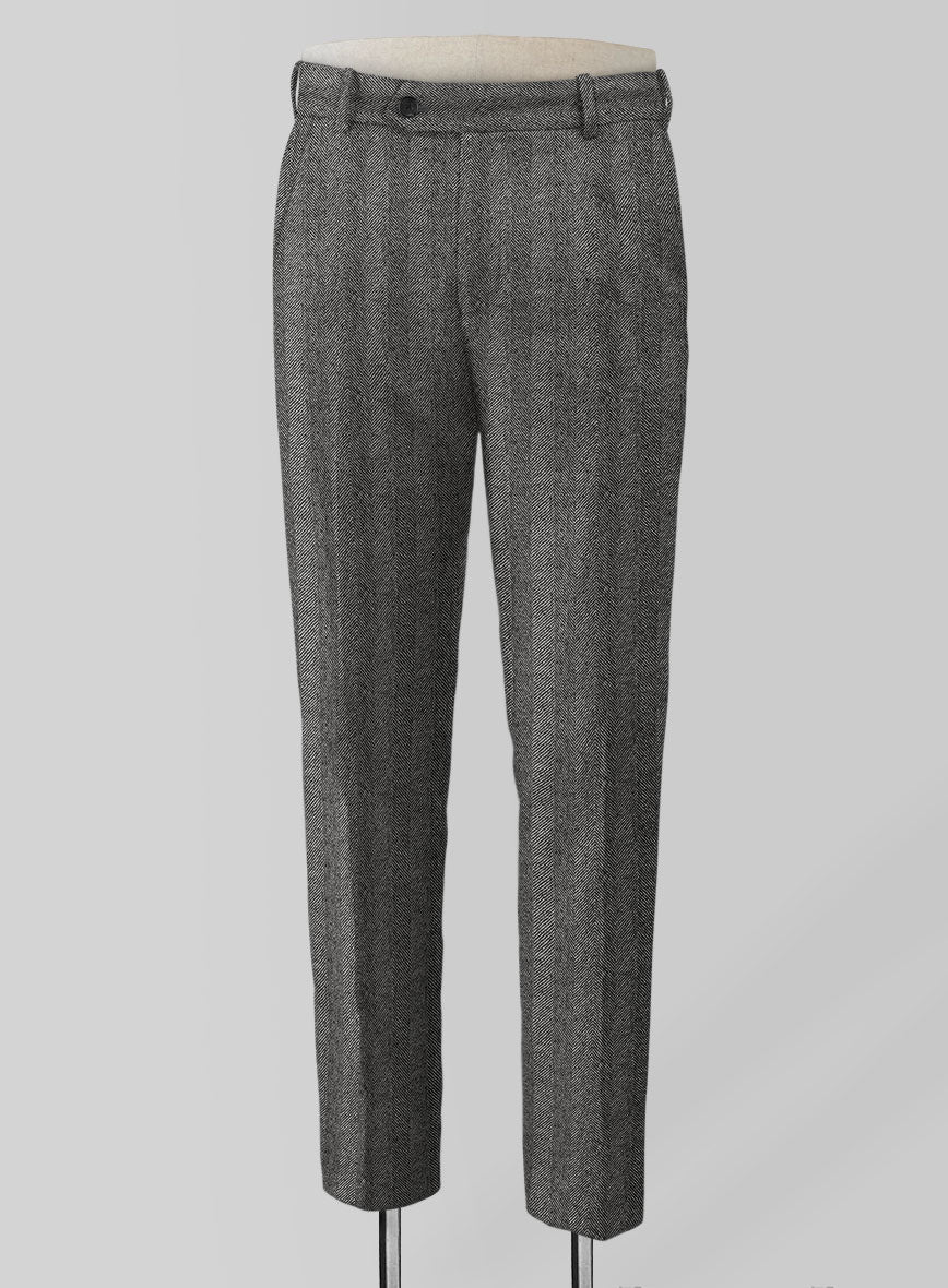 Italian Wide Herringbone Gray Tweed Pants - Image 2