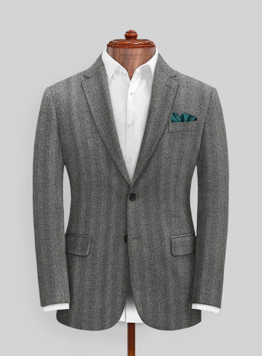Italian Wide Herringbone Gray Tweed Suit - Image 3