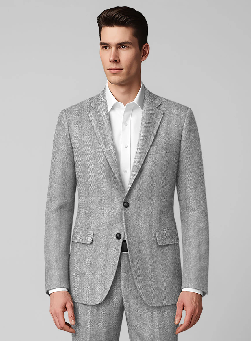 Italian Wide Herringbone Ice Gray Tweed Jacket - Image 2