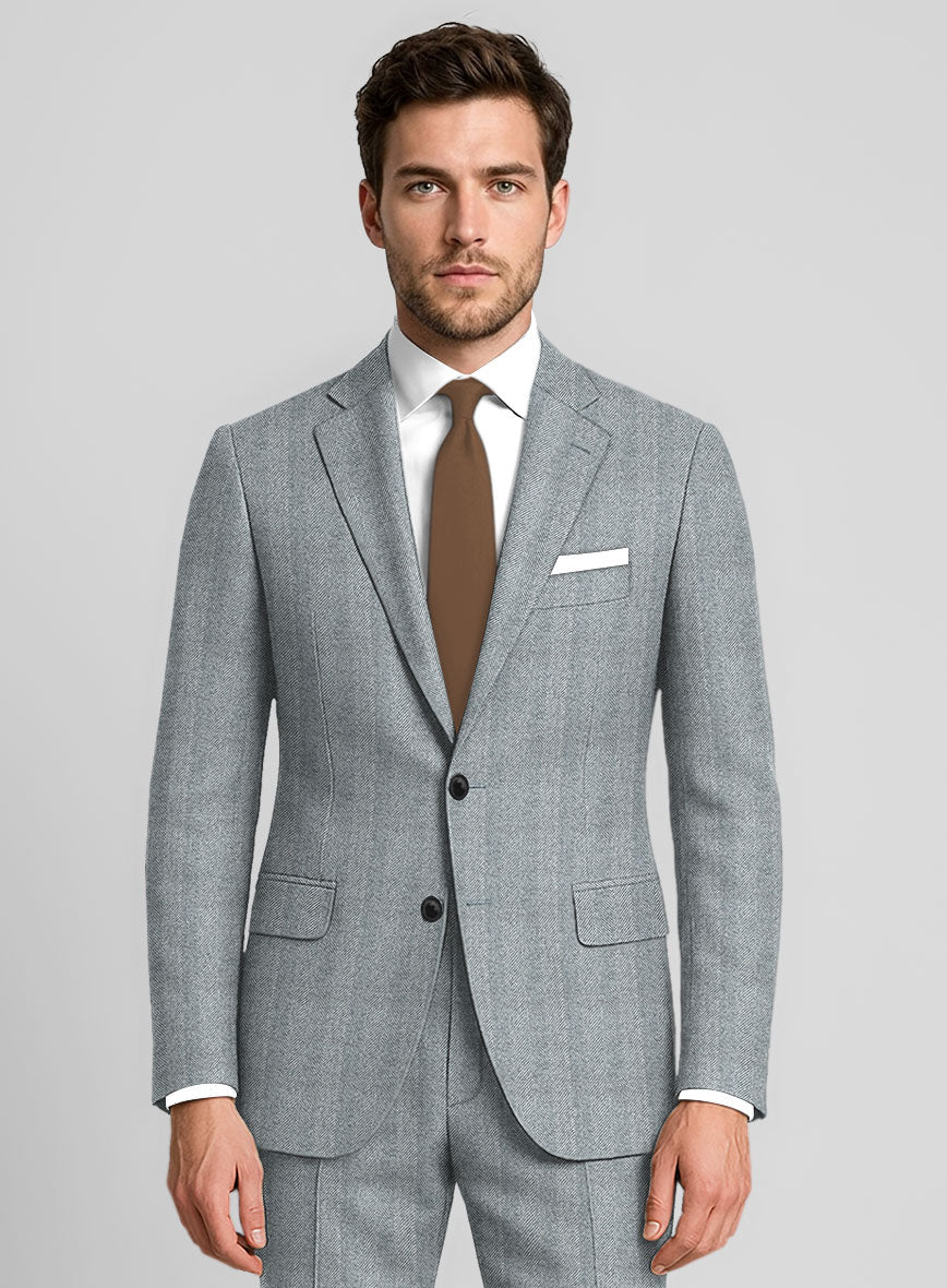 Italian Wide Herringbone Light Blue Tweed Jacket - Image 2
