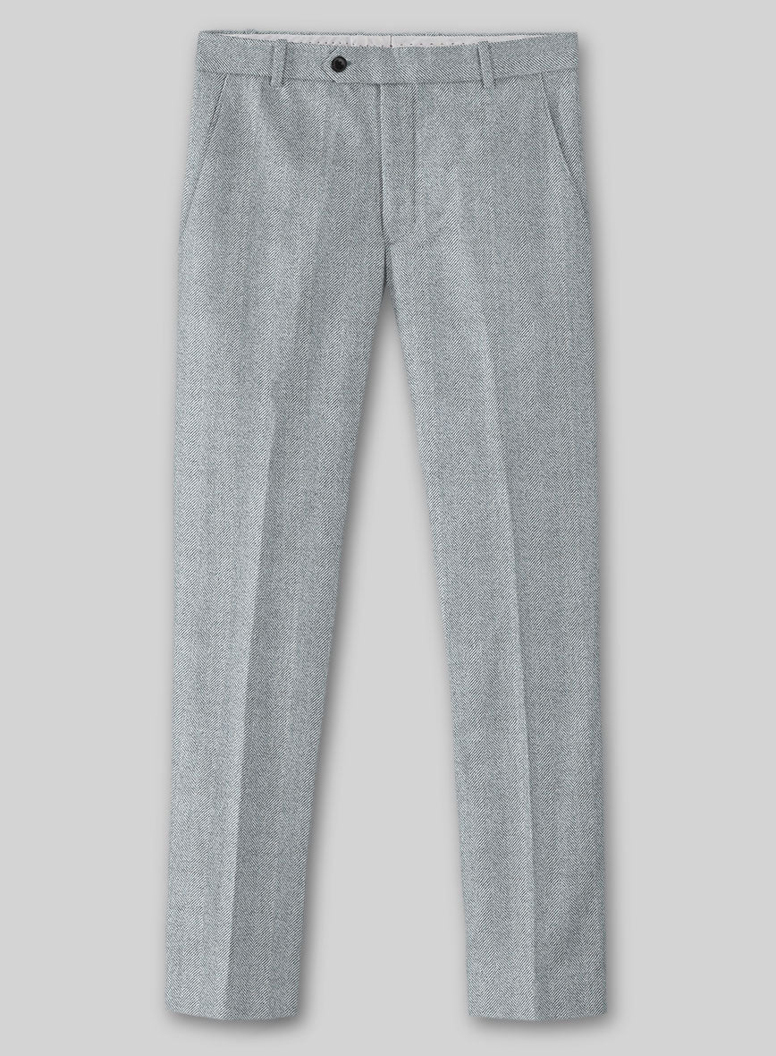 Italian Wide Herringbone Light Blue Tweed Pants - Image 2