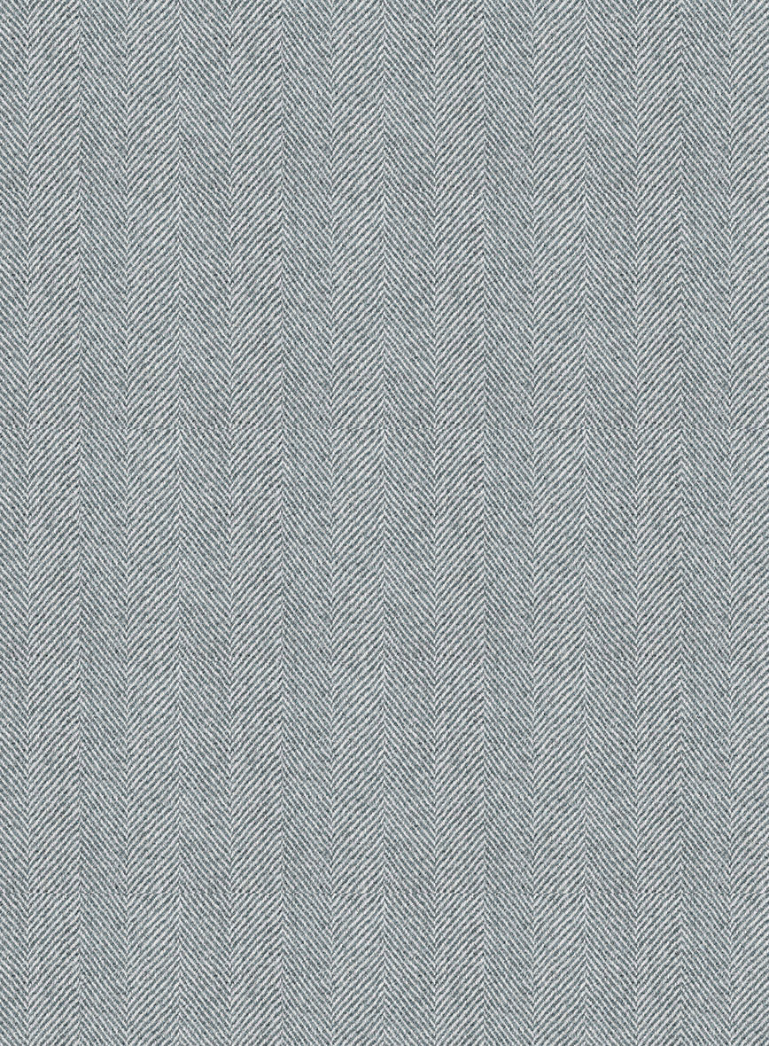 Italian Wide Herringbone Light Blue Tweed Pants - Image 3
