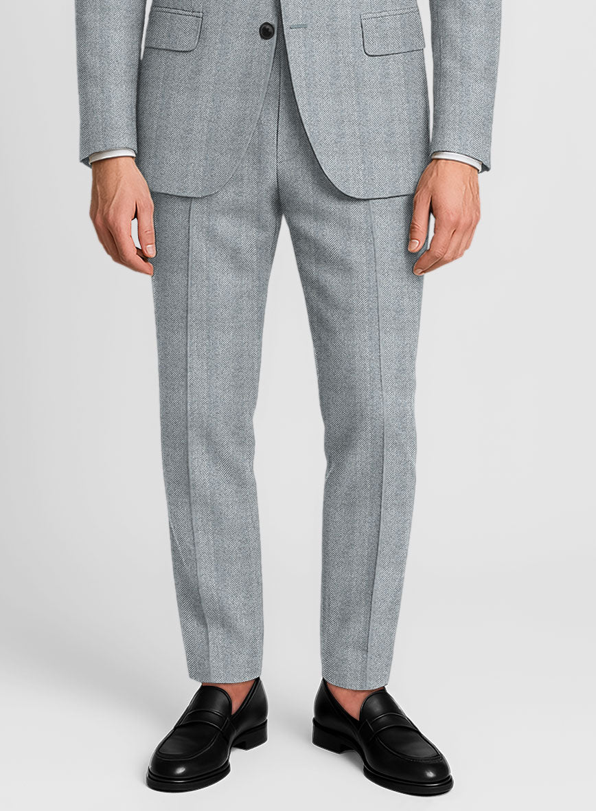 Italian Wide Herringbone Light Blue Tweed Suit - Image 6