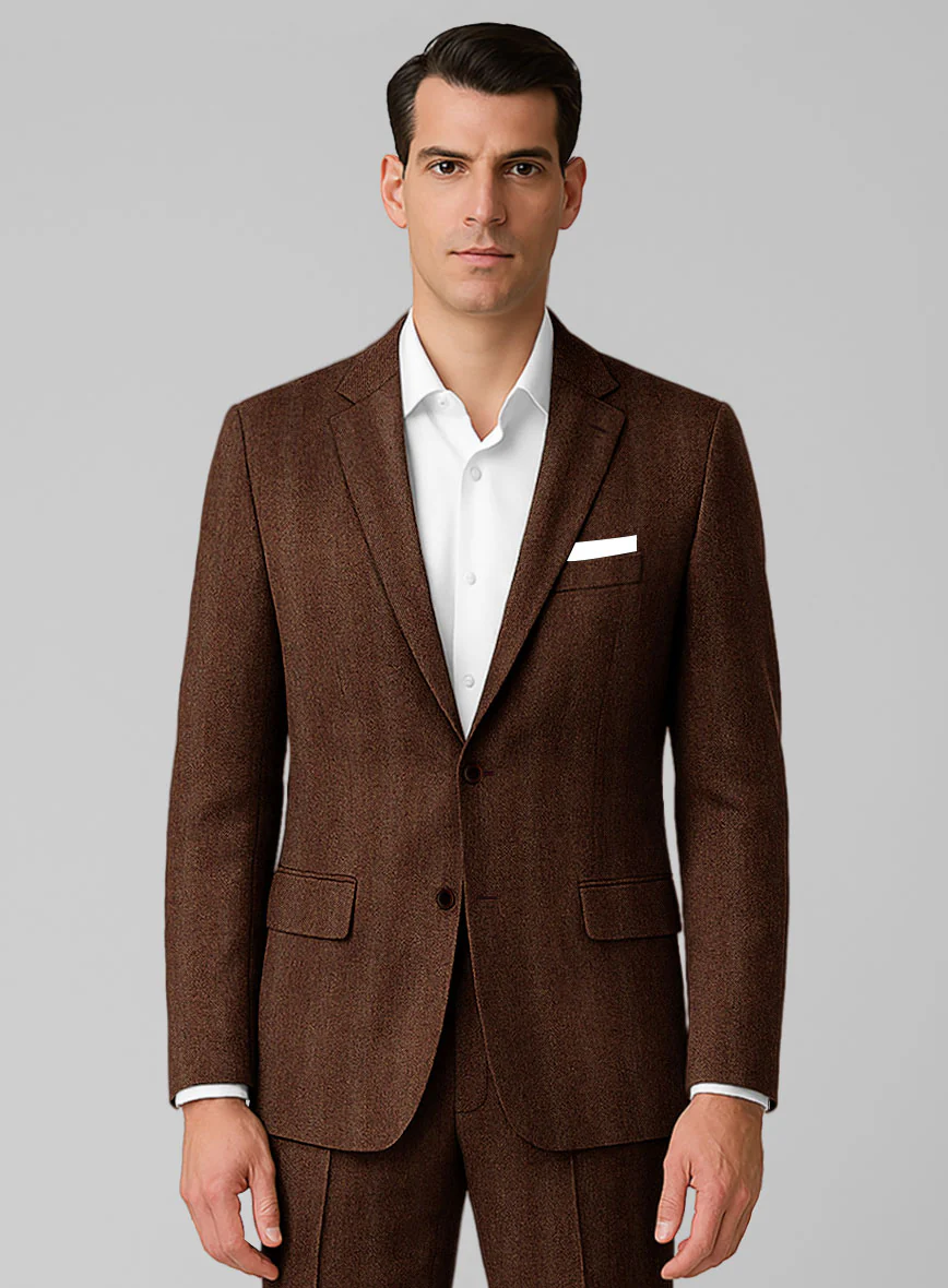 Italian Wide Herringbone Rust Tweed Jacket - Image 2