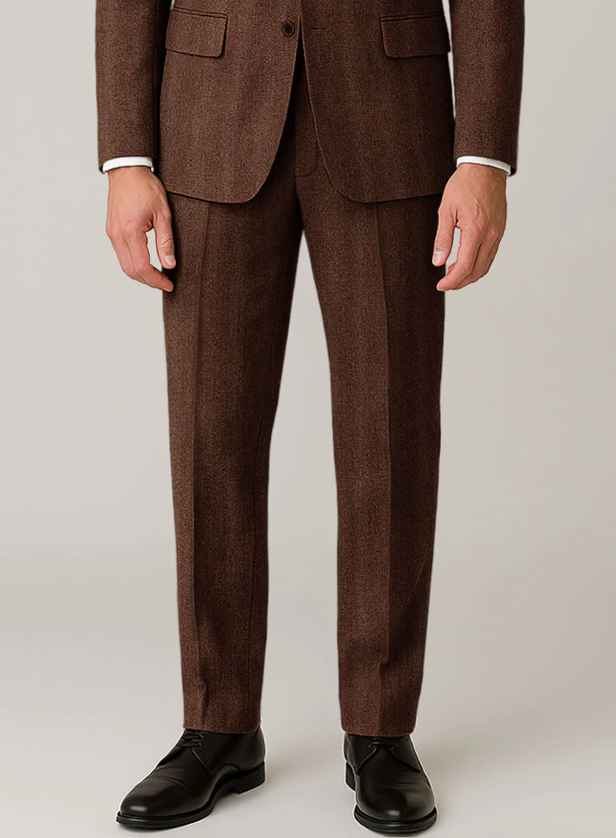Italian Wide Herringbone Rust Tweed Pants - Image 2