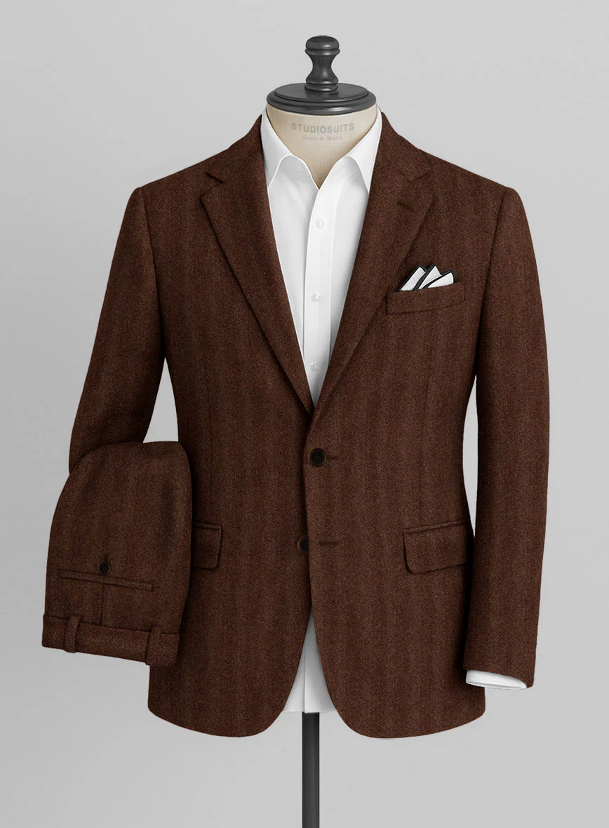Italian Wide Herringbone Rust Tweed Suit - Image 2