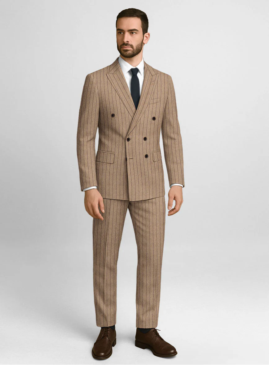 Italian Wool Cashmere Brown Stripe Double Breasted Suit - Image 2