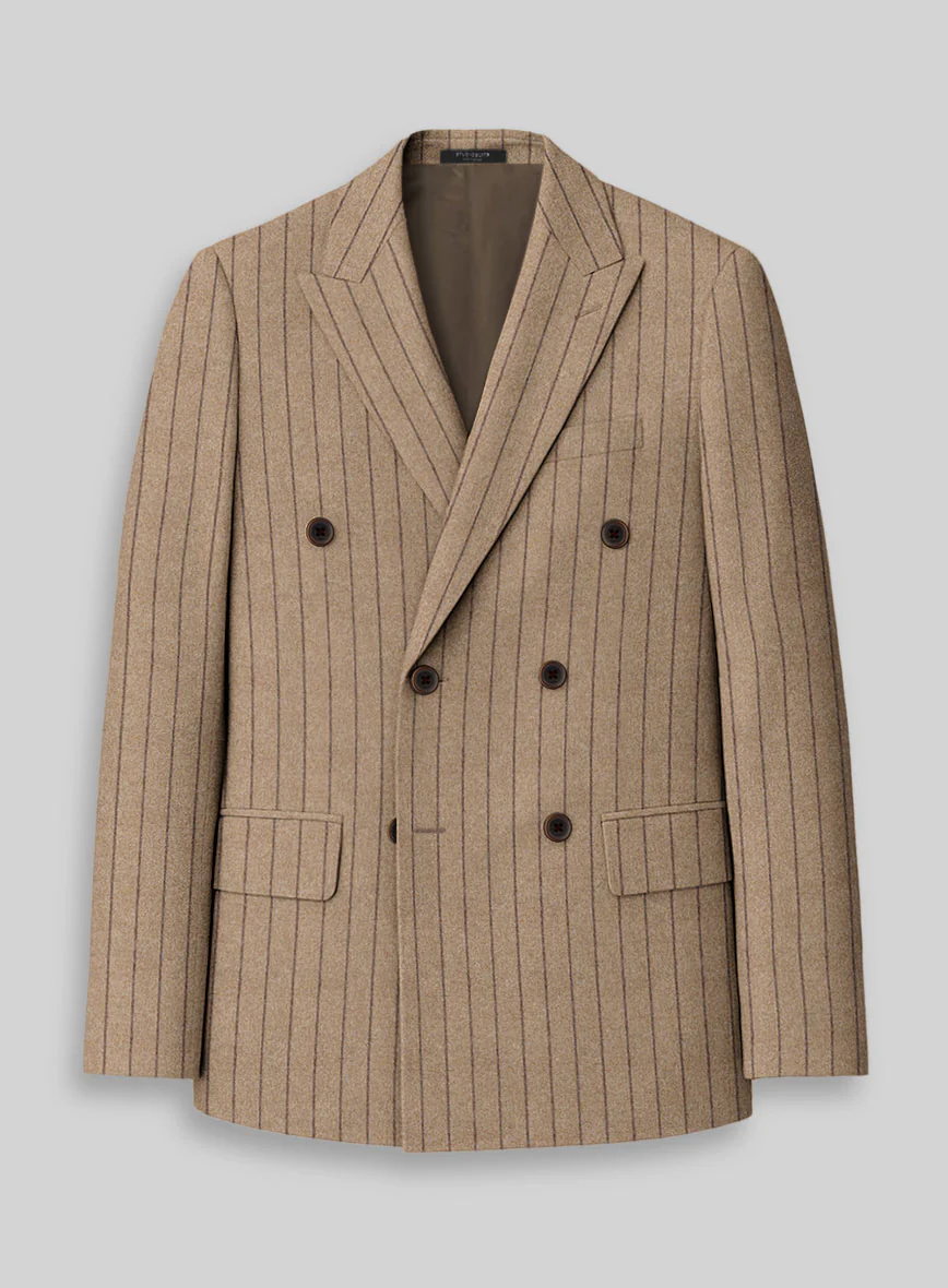 Italian Wool Cashmere Brown Stripe Double Breasted Suit - Image 3