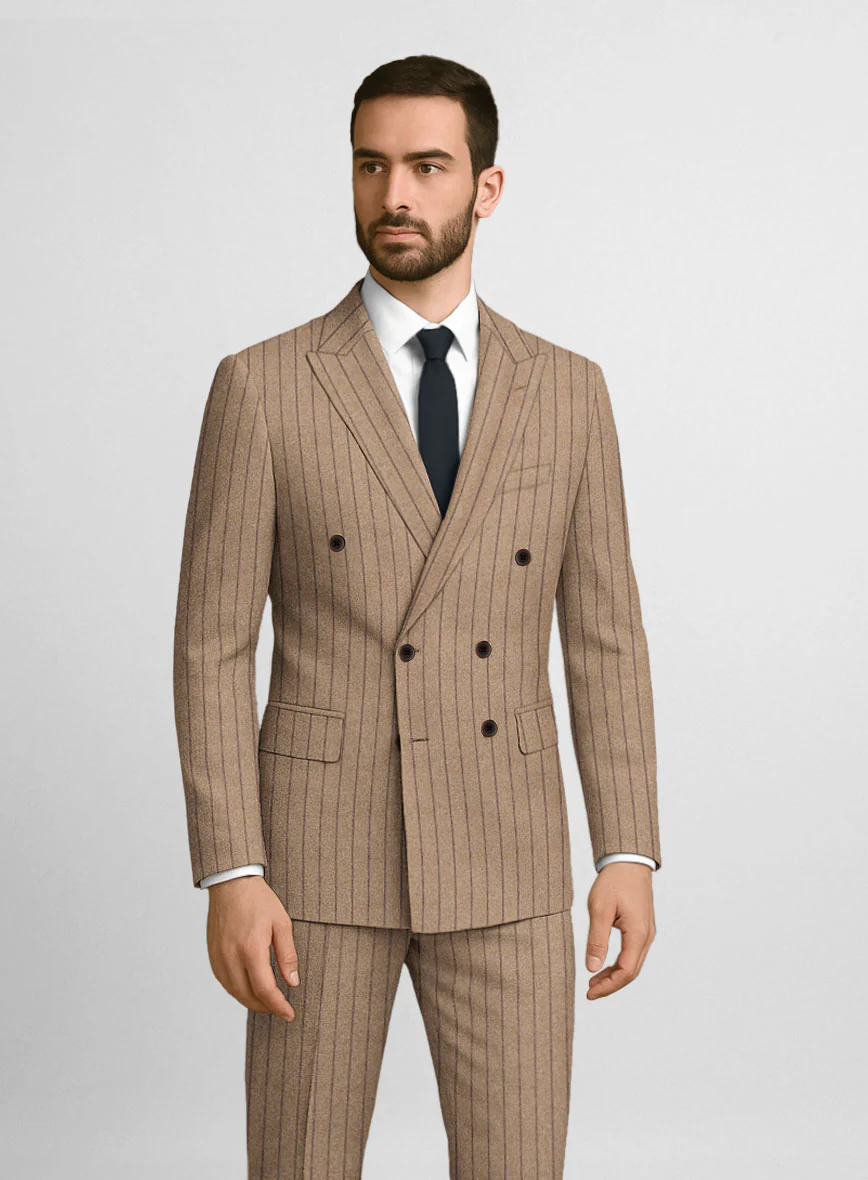 Italian Wool Cashmere Brown Stripe Double Breasted Suit - Image 4