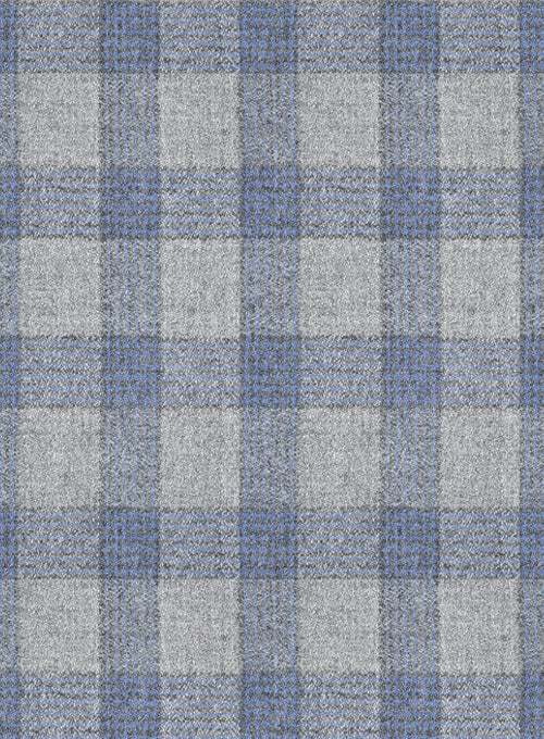 Italian Wool Cashmere Gray Blue Checks Jacket - Image 2
